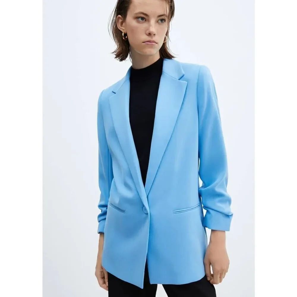 Mango Blue Jacket with gathered sleeves M NWT